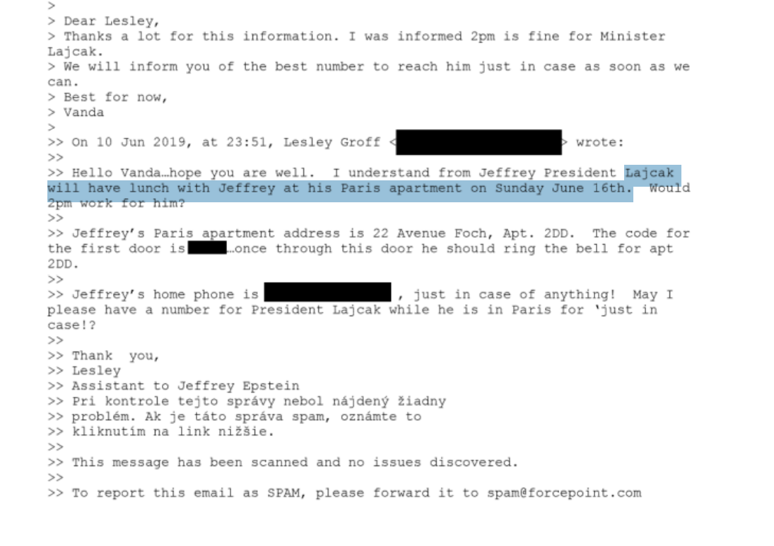 potvrdenie stretnutia Epsteina a Lajčáka